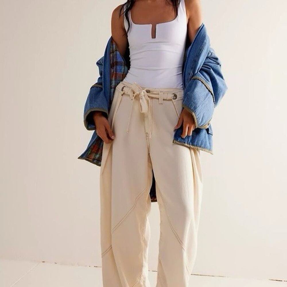 Free People We The Free Dunes Wide Leg Jeans Women Size 27 Ivory Baggy 90s